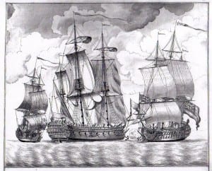 The etching above was included in the journal of the East Indiaman Suffolk 1755/6 (L/MAR/B/397D - p. 89, British Library) and gives an idea of the scale of East Indiamen.